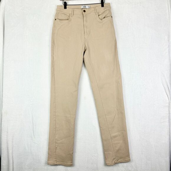 Long Tall Sally LTS Straight Leg Jeans Size 12 Khaki High Rise Stretch 34.5" - Picture 1 of 6